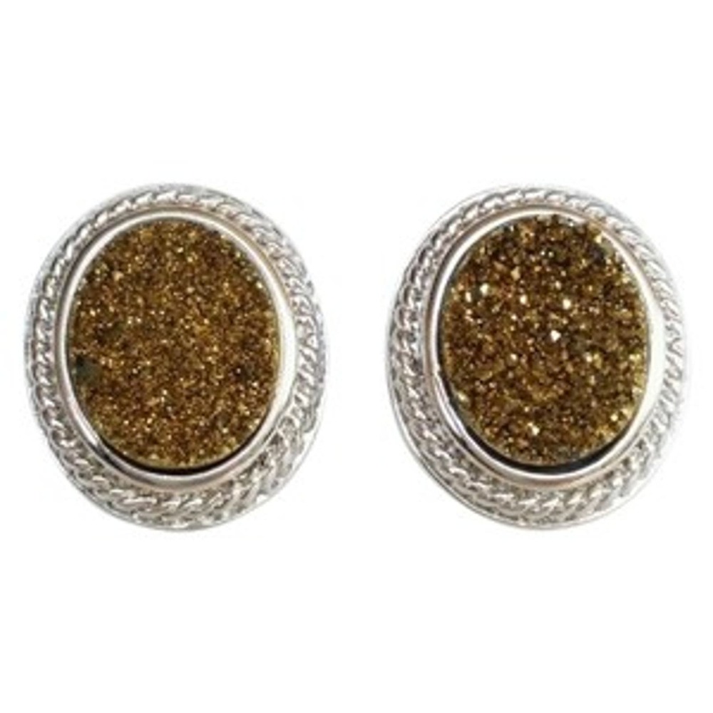 Royale Bijoux Oval Druzy Stud 925 Silver Earrings